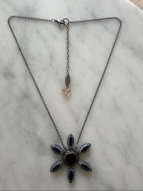 Sabika Black and Navy Flower Pendant Necklace